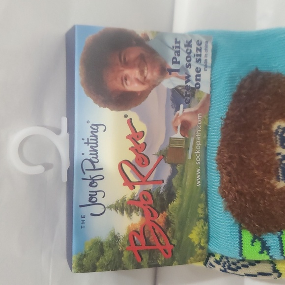 Bob Ross The Joy‎ of Painting unisex yellow blue crew socks new - Picture 2 of 6